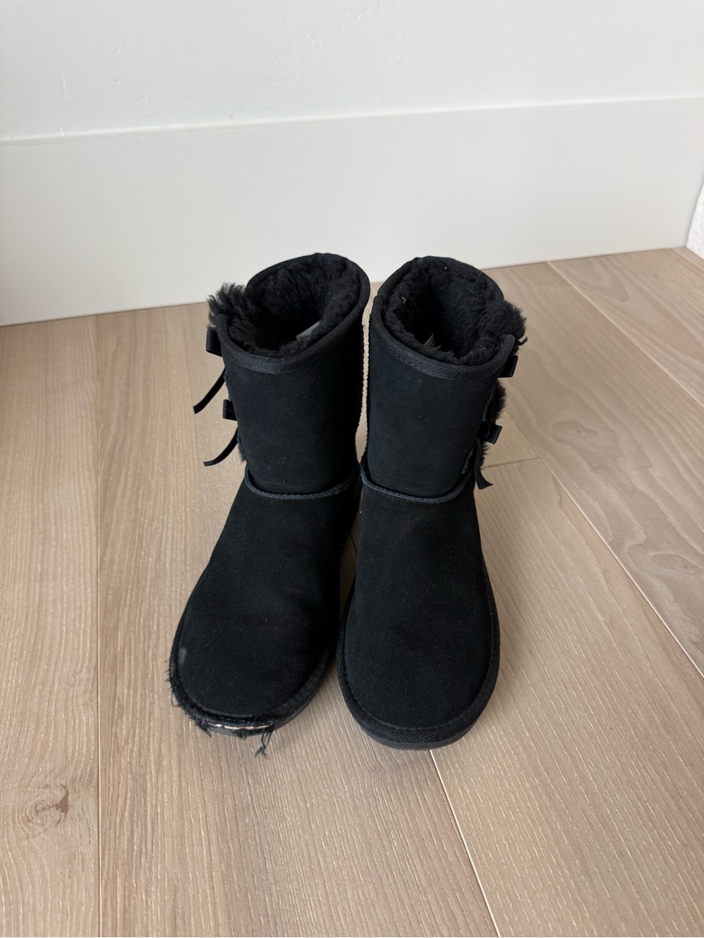 Koolaburra Kids Black Suede Mid-Calf Bow-Accent Boots